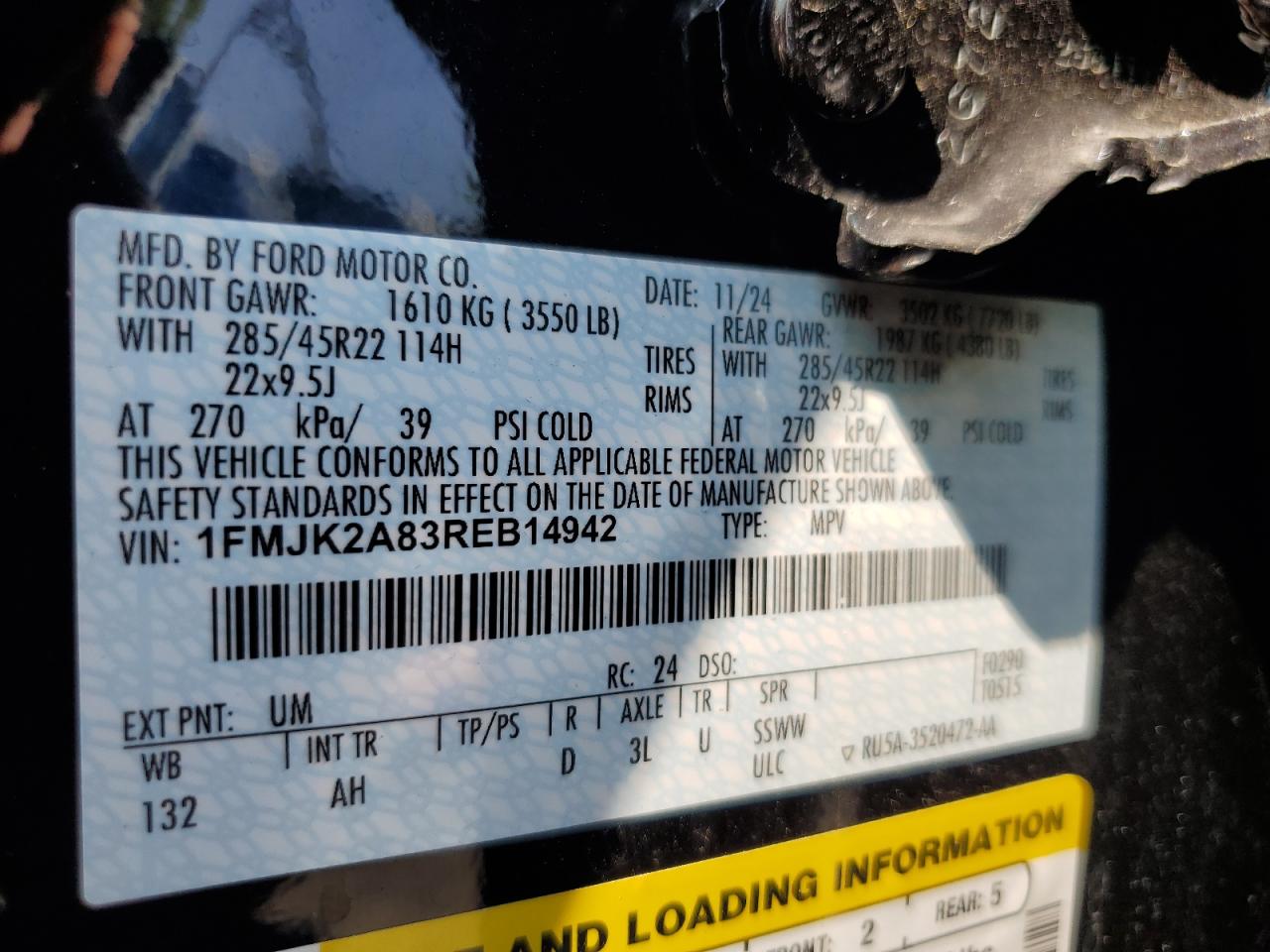 2024 Ford Expedition Max Limited VIN: 1FMJK2A83REB14942 Lot: 62335885
