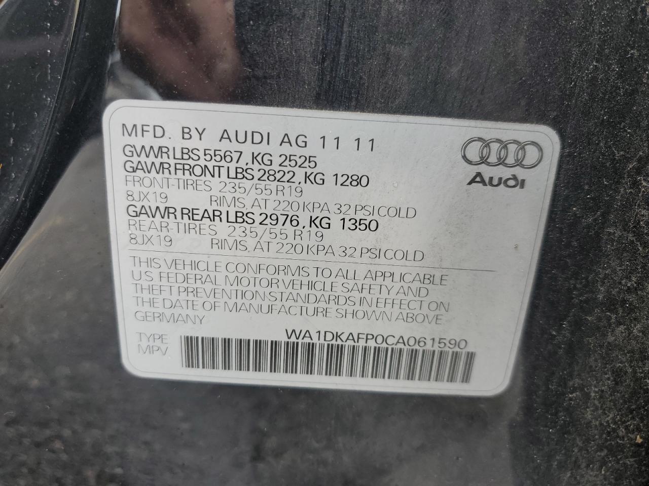 2012 Audi Q5 Premium Plus VIN: WA1DKAFP0CA061590 Lot: 60101955