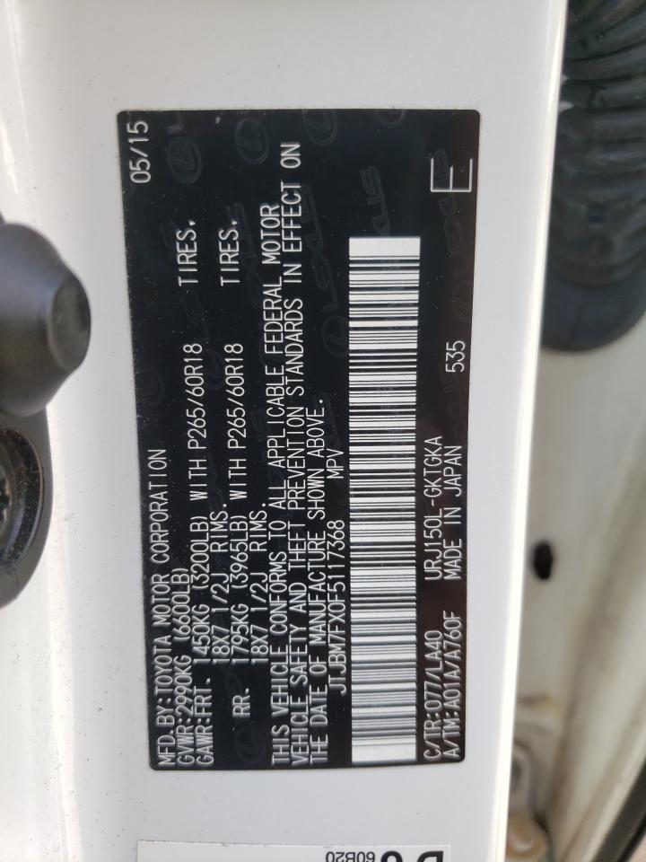 2015 Lexus Gx 460 VIN: JTJBM7FX0F5117368 Lot: 58176835