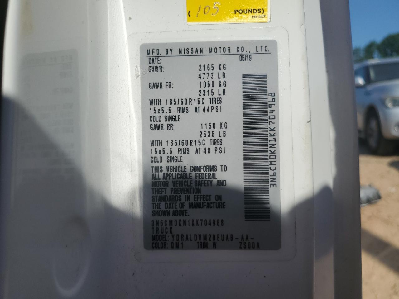 2019 Nissan Nv200 2.5S VIN: 3N6CM0KN1KK704968 Lot: 62138995