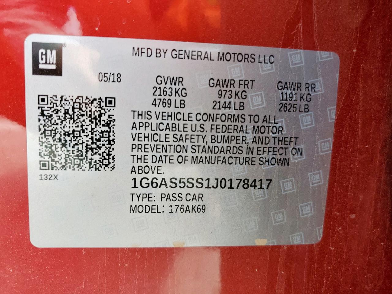 2018 Cadillac Cts Premium Luxury VIN: 1G6AS5SS1J0178417 Lot: 59301745