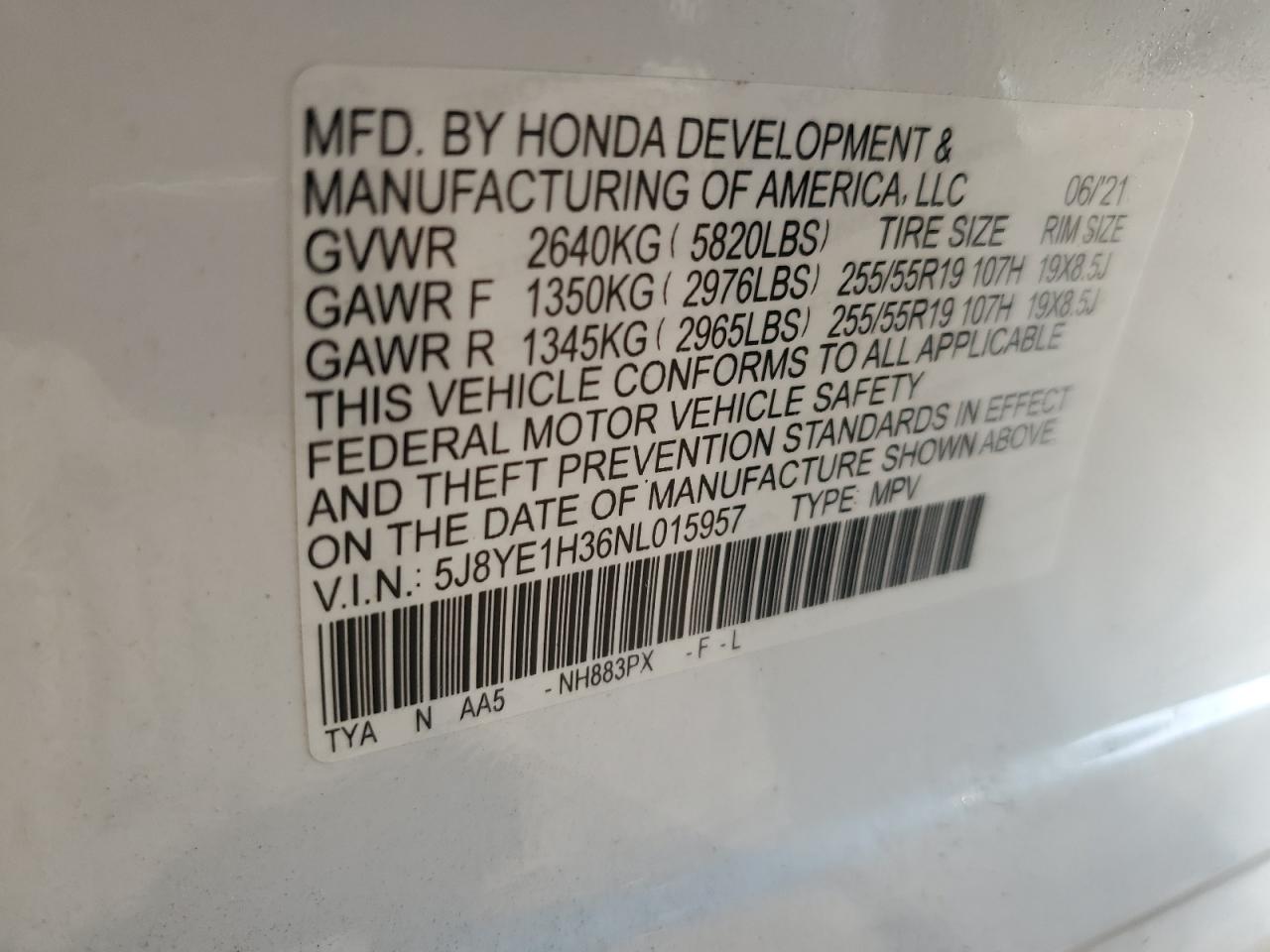 2022 Acura Mdx VIN: 5J8YE1H36NL015957 Lot: 61670675