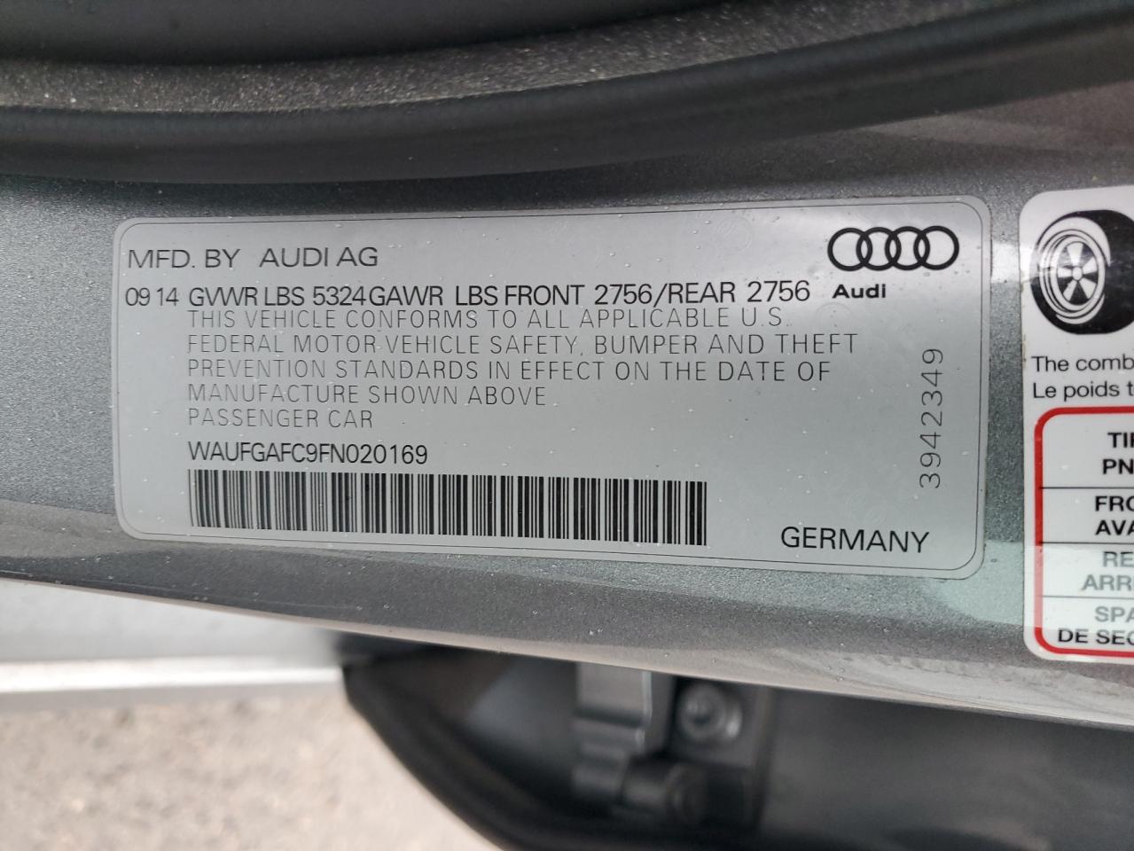 2015 Audi A6 Premium Plus VIN: WAUFGAFC9FN020169 Lot: 59620205