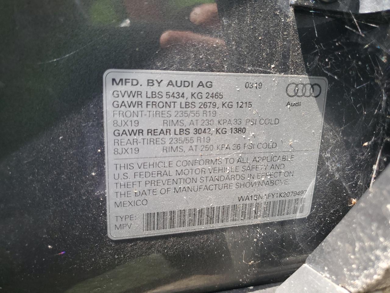 2019 Audi Q5 Premium Plus VIN: WA1BNAFY1K2079497 Lot: 62562845