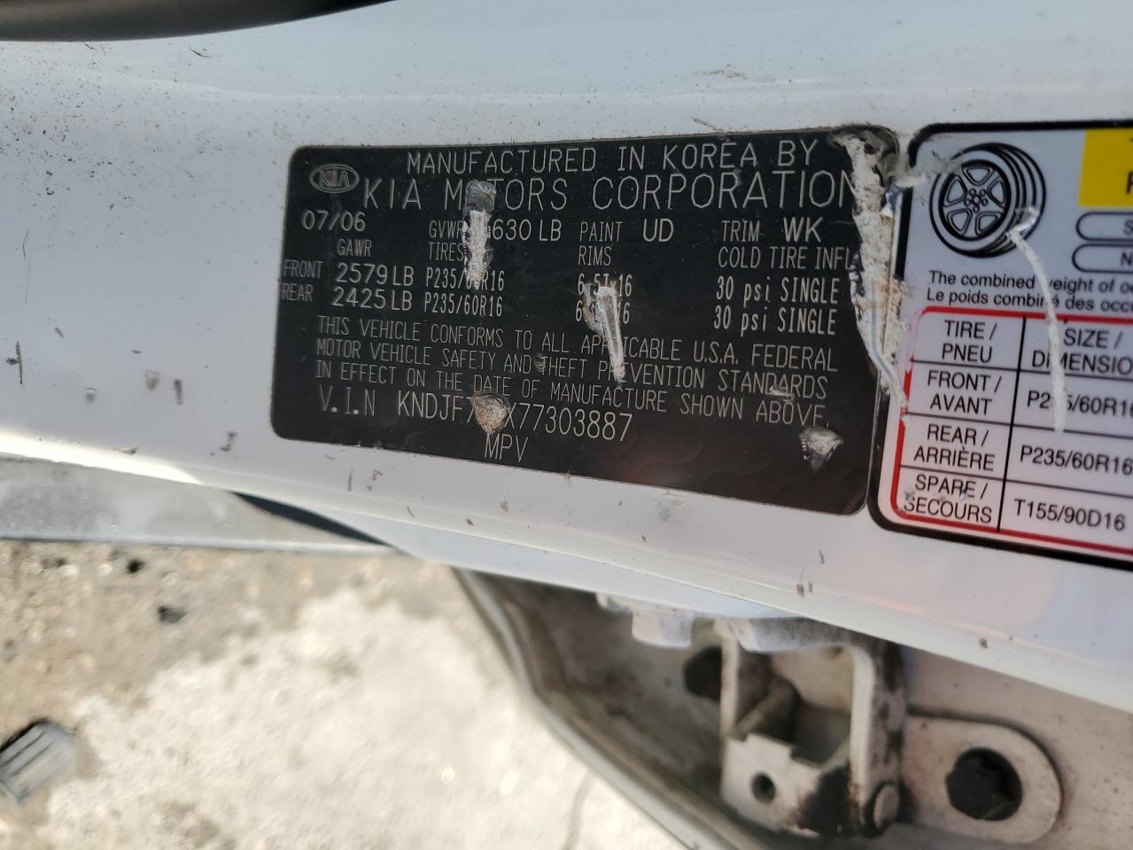 kndjf723x77303887 KNDJF723X77303887 2007 Kia Sportage Ex