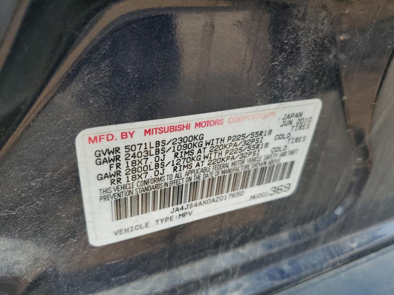 2010 Mitsubishi Outlander Xls VIN: JA4JS4AX0AZ017650 Lot: 60332605
