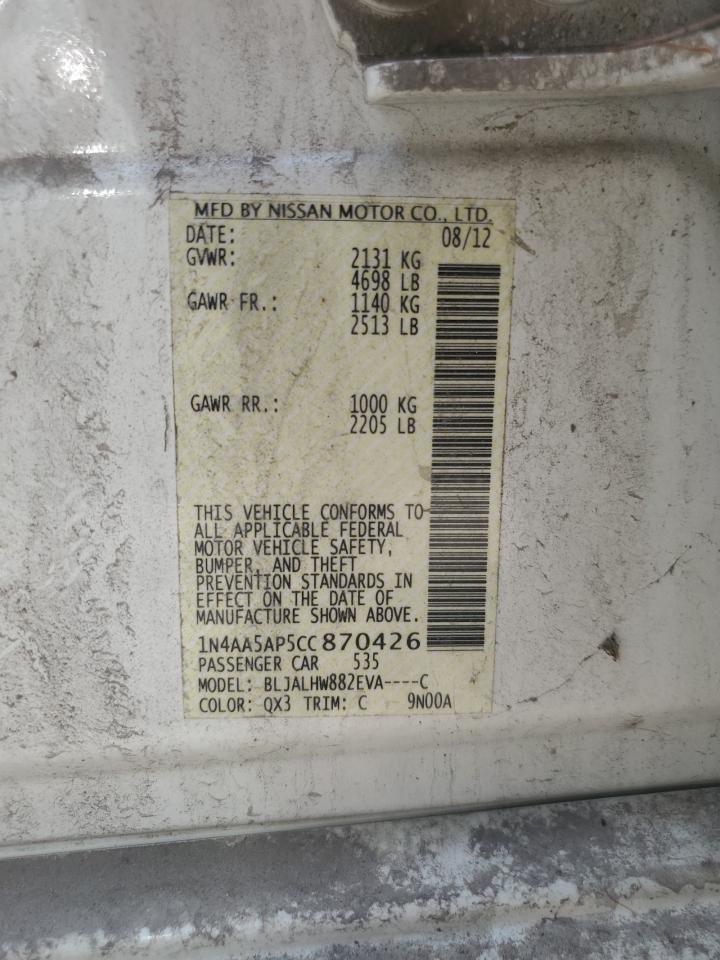 2012 Nissan Maxima S VIN: 1N4AA5AP5CC870426 Lot: 60153115