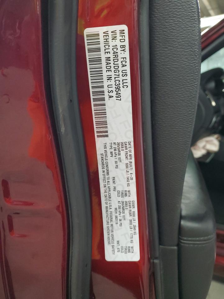 2020 Dodge Durango Gt VIN: 1C4RDJDG7LC395497 Lot: 60427495