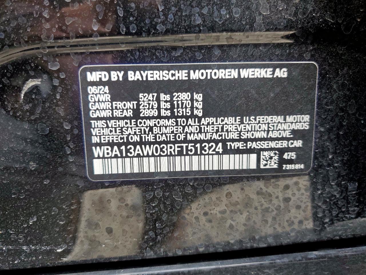 2024 BMW M440Xi Gran Coupe VIN: WBA13AW03RFT51324 Lot: 61252425
