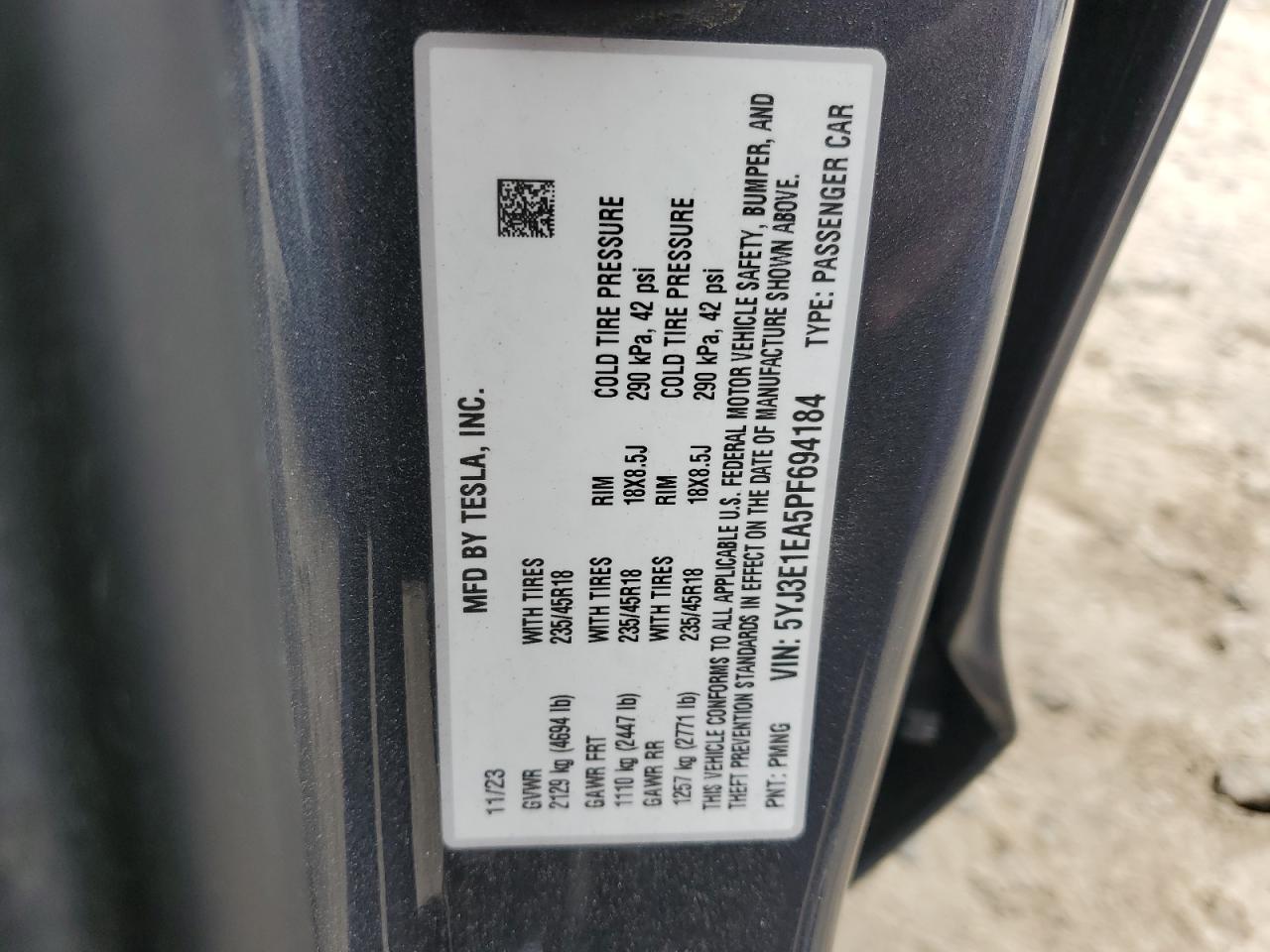 TESLA MODEL 3 2023 VIN 5YJ3E1EA5PF694184 zdjęcie 13