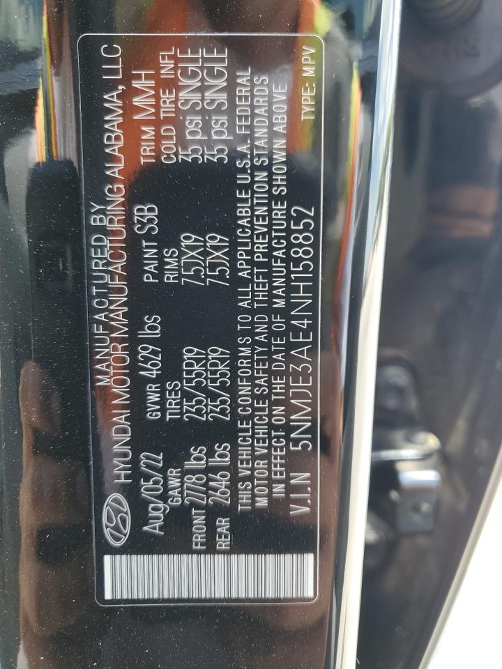 2022 Hyundai Tucson Limited VIN: 5NMJE3AE4NH158852 Lot: 62851485