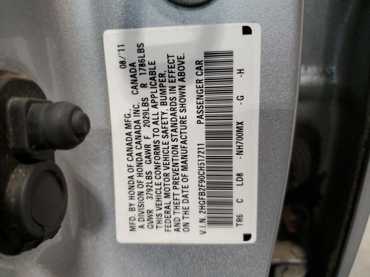 2012 Honda Civic Exl VIN: 2HGFB2F90CH517211 Lot: 62020065