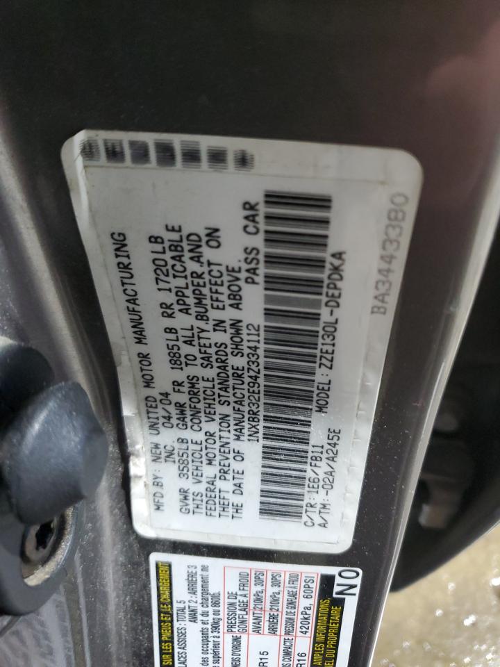 2004 Toyota Corolla Ce VIN: 1NXBR32E94Z334112 Lot: 62003185