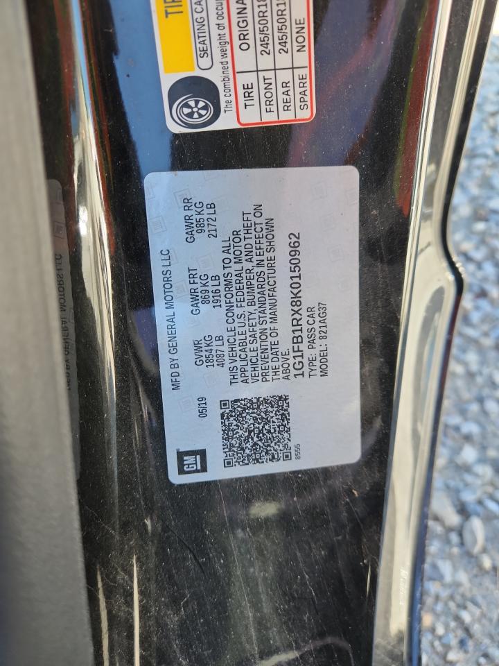 2019 Chevrolet Camaro Ls VIN: 1G1FB1RX8K0150962 Lot: 60304995