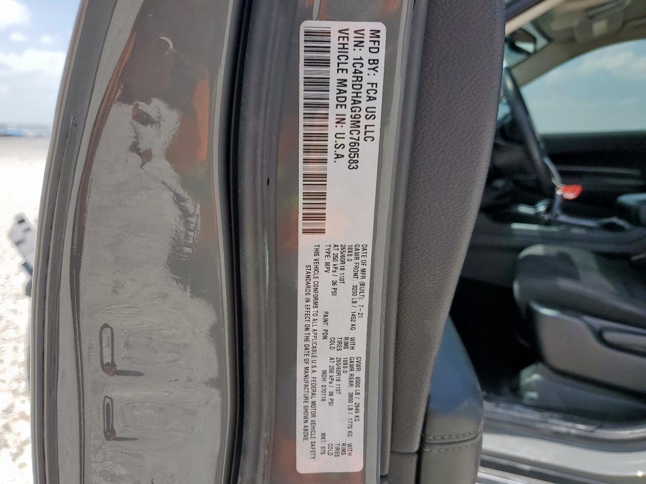 2021 Dodge Durango Sxt VIN: 1C4RDHAG9MC760583 Lot: 61777095