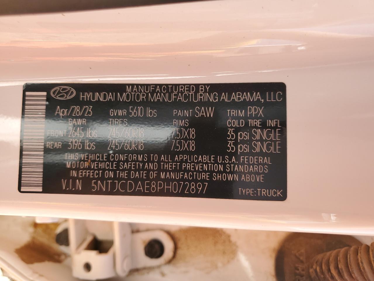 2023 Hyundai Santa Cruz Sel VIN: 5NTJCDAE8PH072897 Lot: 61424505