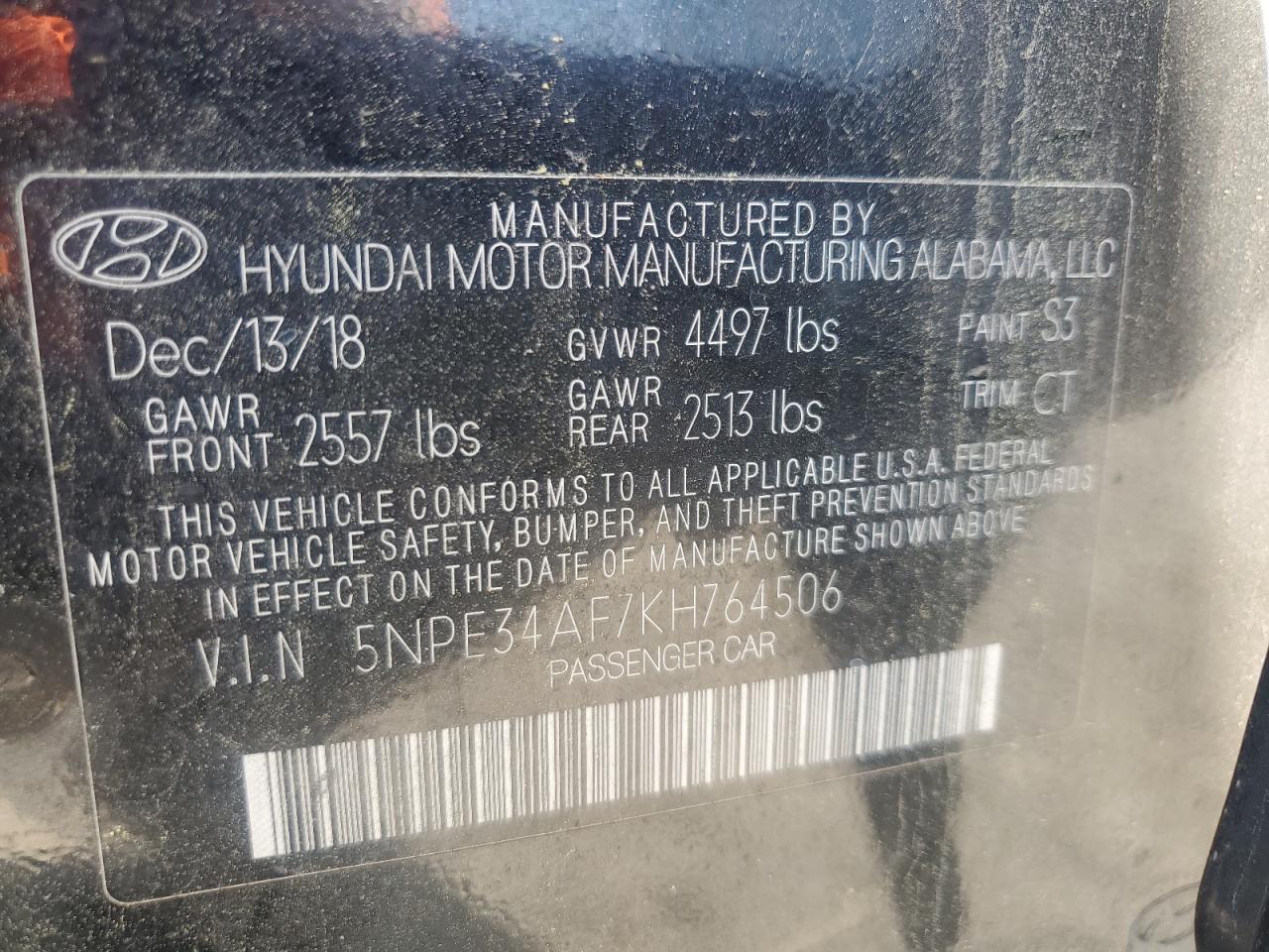 2019 Hyundai Sonata Limited VIN: 5NPE34AF7KH764506 Lot: 61507205