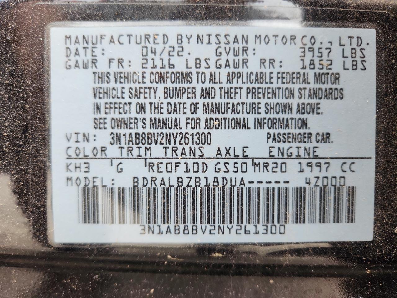 2022 Nissan Sentra S VIN: 3N1AB8BV2NY261300 Lot: 62347335