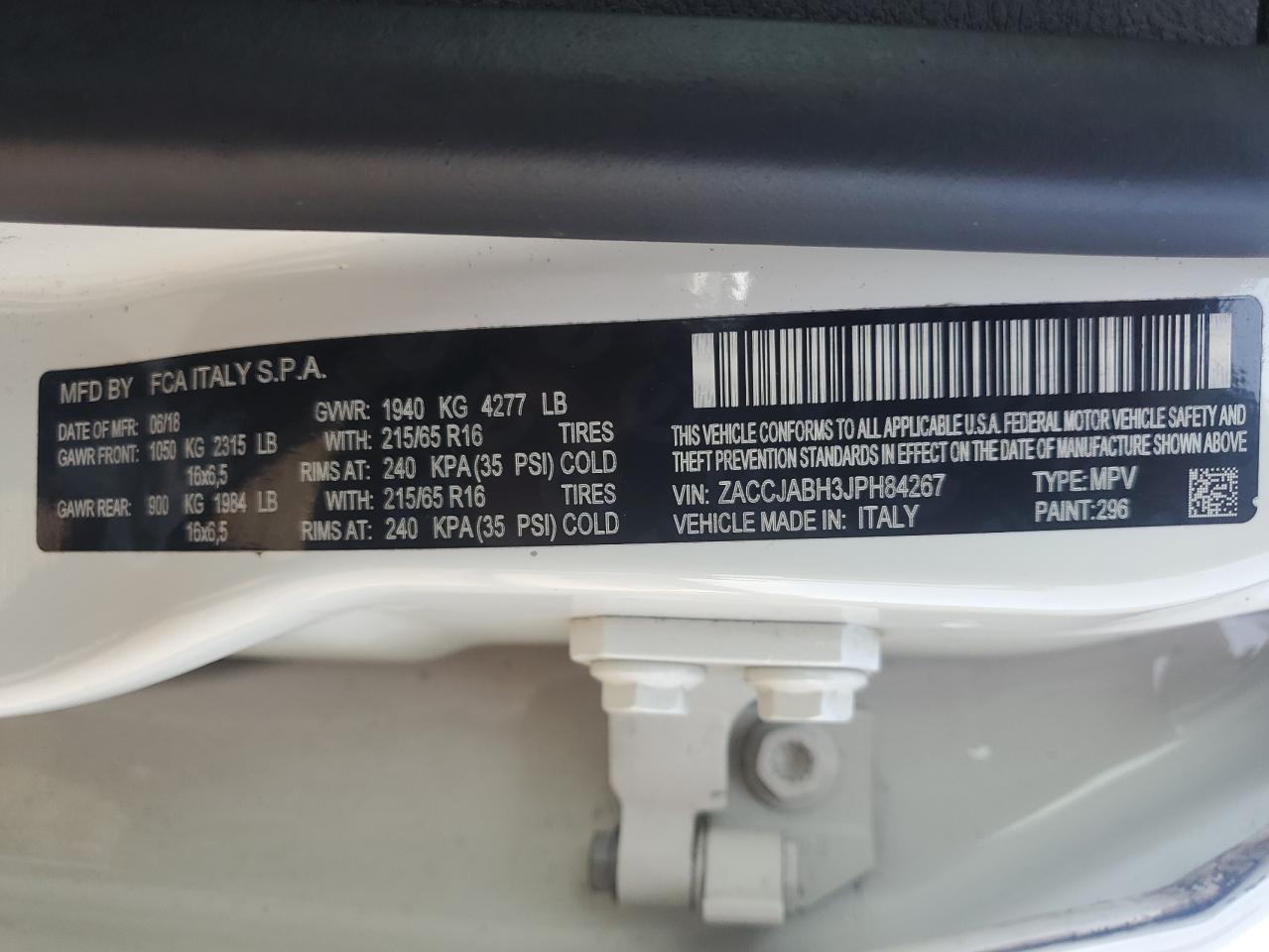 2018 Jeep Renegade Latitude VIN: ZACCJABH3JPH84267 Lot: 60865915