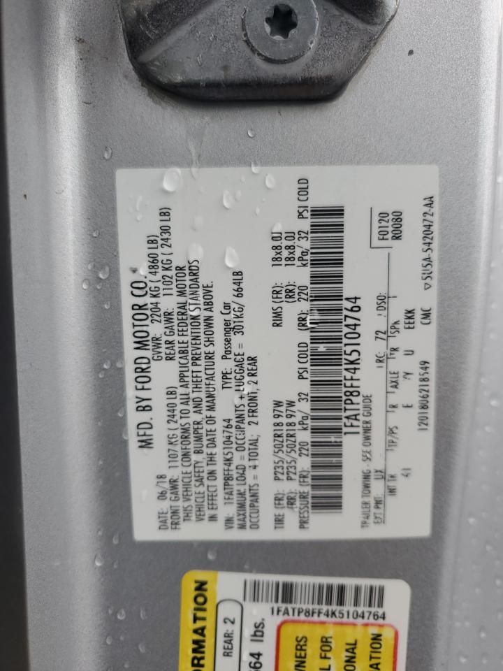 2019 Ford Mustang Gt VIN: 1FATP8FF4K5104764 Lot: 59046535