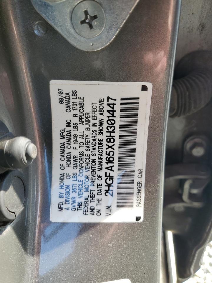 2008 Honda Civic Lx VIN: 2HGFA165X8H301447 Lot: 62730505