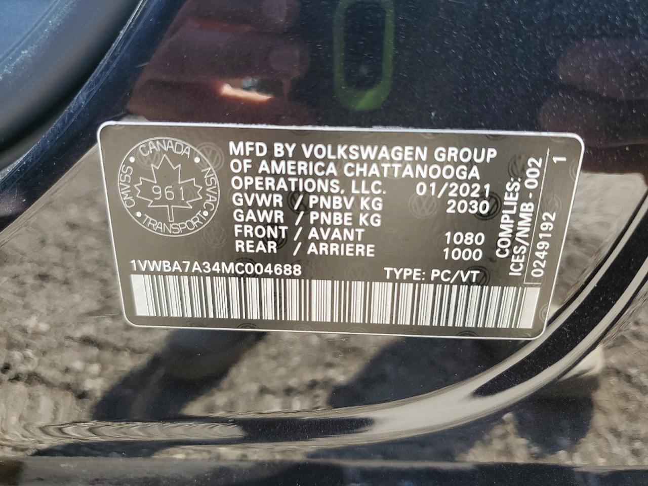 2021 Volkswagen Passat Highline VIN: 1VWBA7A34MC004688 Lot: 58244855
