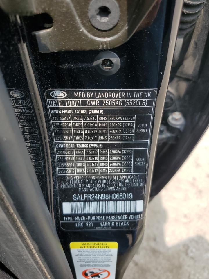 2008 Land Rover Lr2 Hse VIN: SALFR24N98H066019 Lot: 59119135