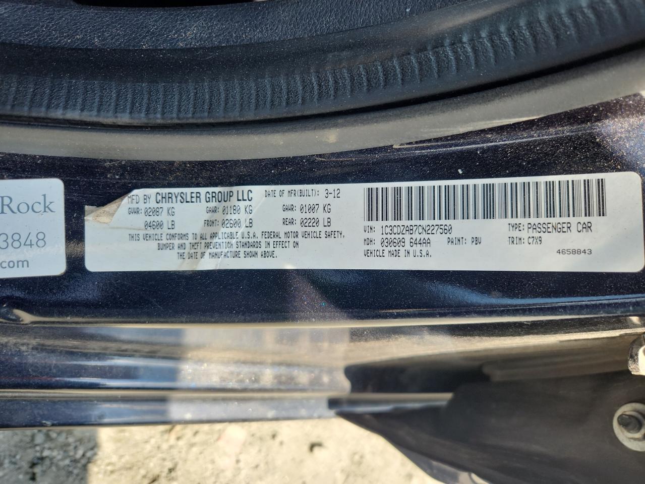 2012 Dodge Avenger Se VIN: 1C3CDZAB7CN227560 Lot: 62821375