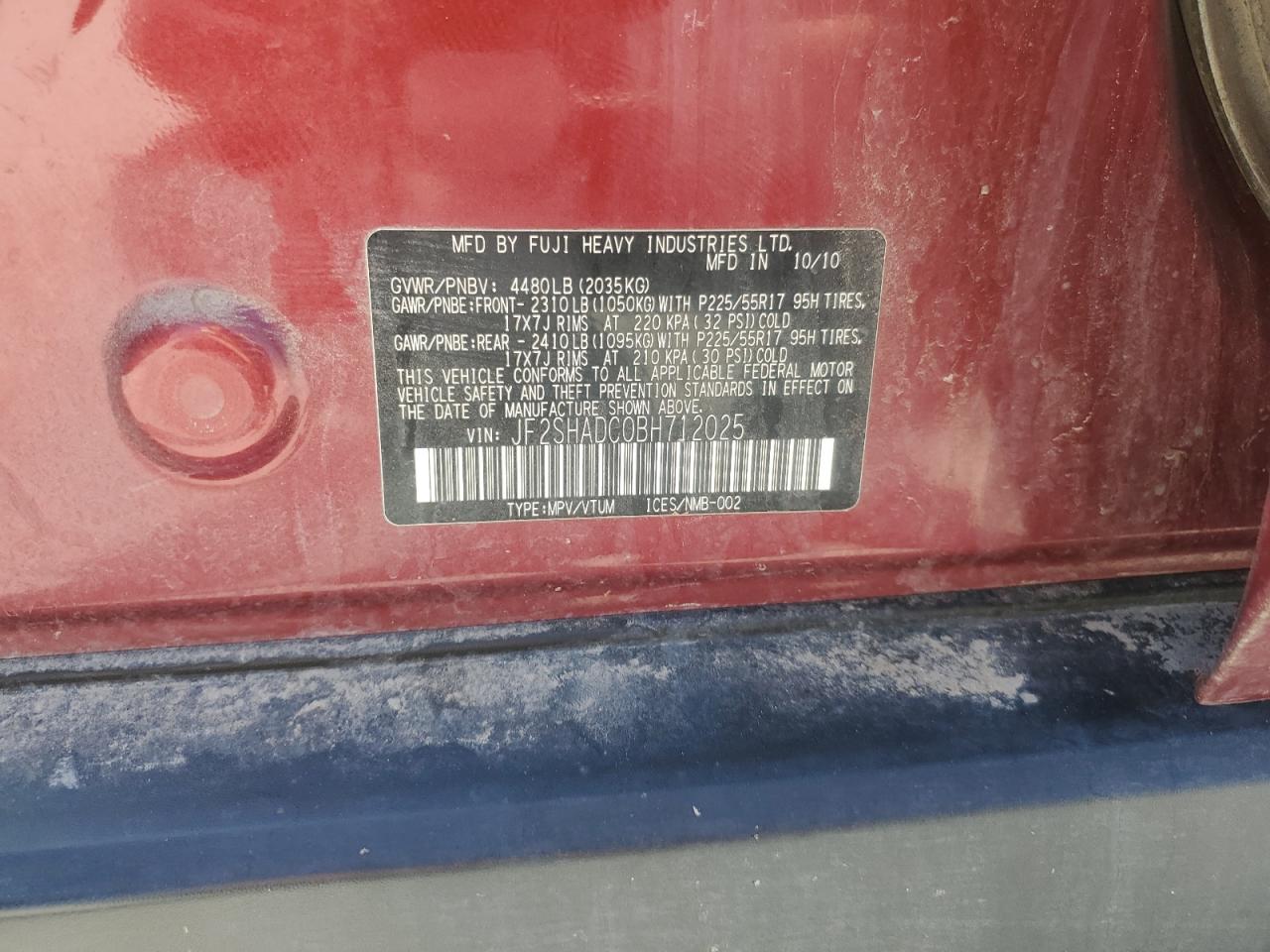 2011 Subaru Forester 2.5X Premium VIN: JF2SHADC0BH712025 Lot: 61456895