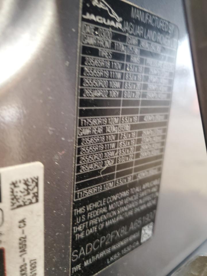 2020 Jaguar F-Pace Checkered Flag VIN: SADCP2FX8LA651937 Lot: 62865745