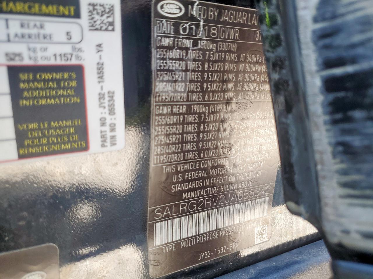 2018 Land Rover Discovery Se VIN: SALRG2RV2JA055342 Lot: 58540315