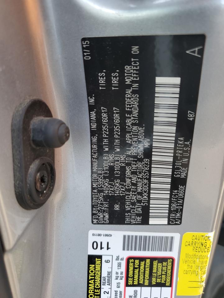 2015 Toyota Sienna Le VIN: 5TDKK3DC9FS578239 Lot: 62958195