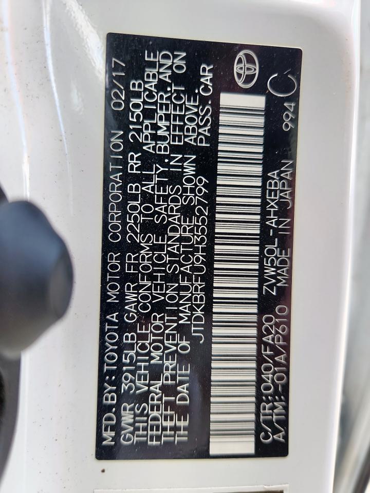 TOYOTA PRIUS 2017 VIN JTDKBRFU9H3552799 zdjęcie 12