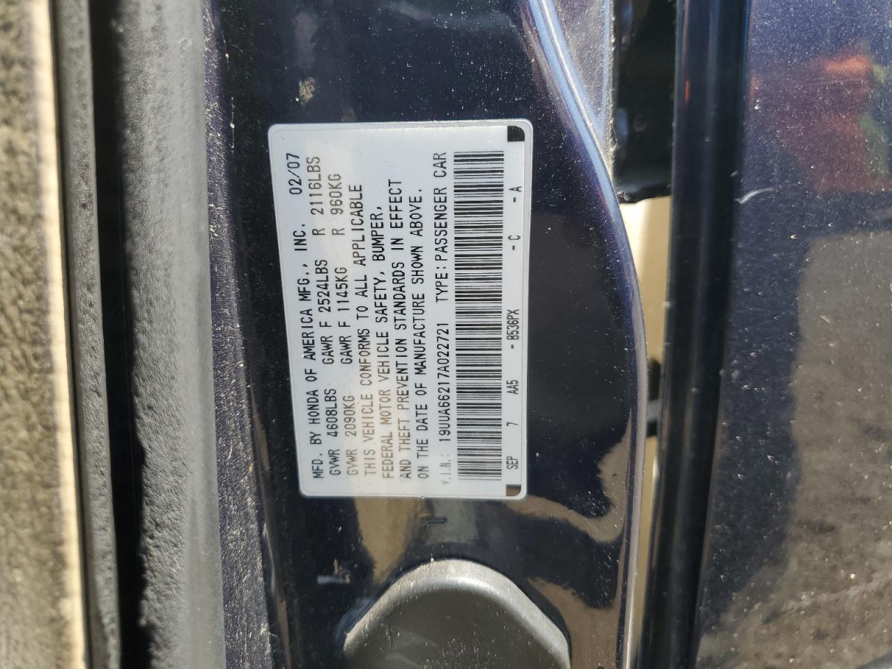 ACURA TL 2007 VIN 19UUA66217A022721 фото 12