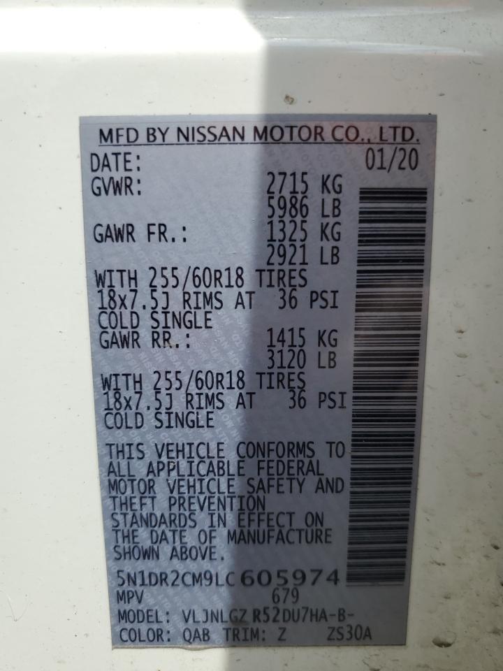 2020 Nissan Pathfinder Sl VIN: 5N1DR2CM9LC605974 Lot: 62875445