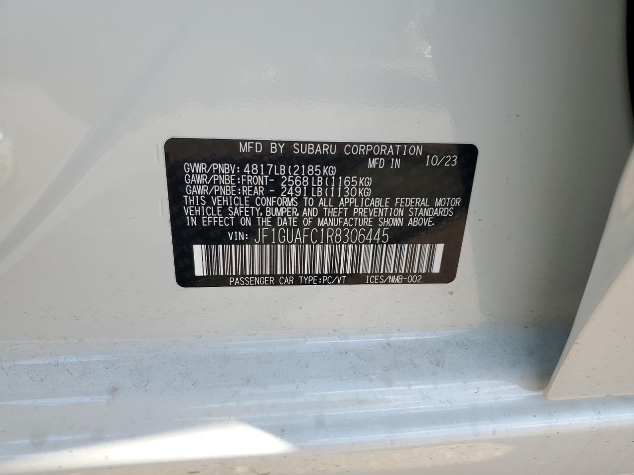 2024 Subaru Impreza Sport VIN: JF1GUAFC1R8306445 Lot: 60978635