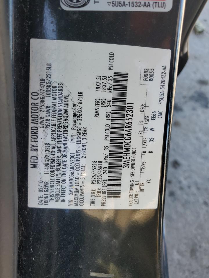2010 Mercury Milan Premier VIN: 3MEHM0CG6AR652301 Lot: 62368565