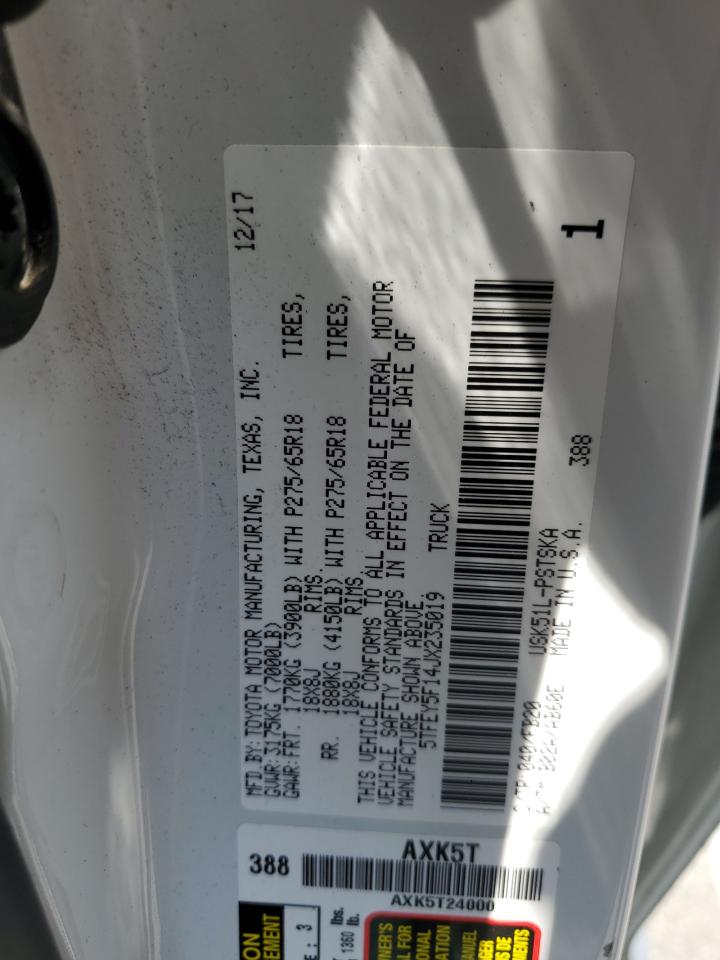 2018 Toyota Tundra Crewmax Sr5 VIN: 5TFEY5F14JX235019 Lot: 60921385