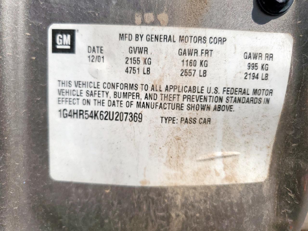 2002 Buick Lesabre Limited VIN: 1G4HR54K62U207369 Lot: 61185865