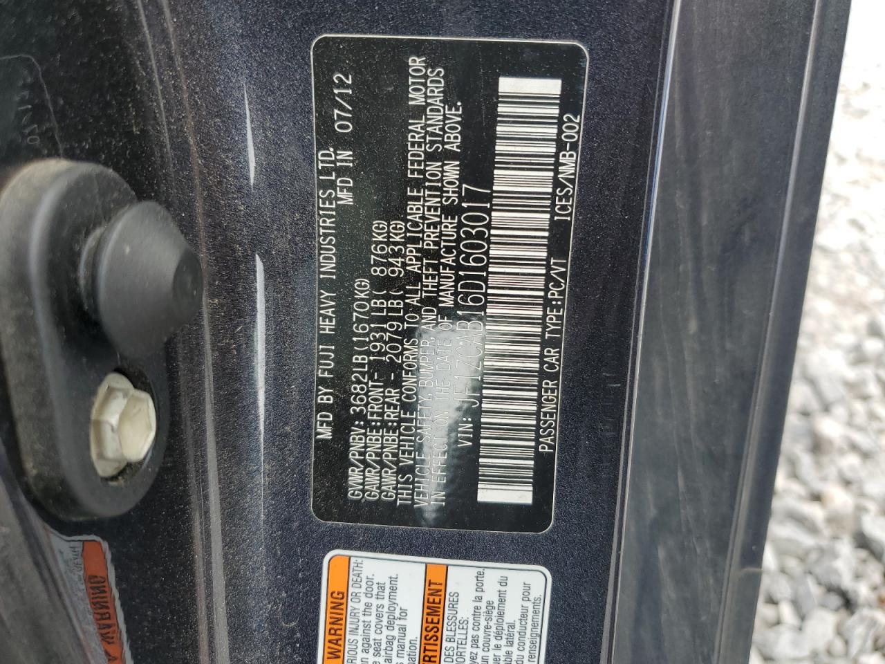 2013 Subaru Brz 2.0 Premium VIN: JF1ZCAB16D1603017 Lot: 63002075