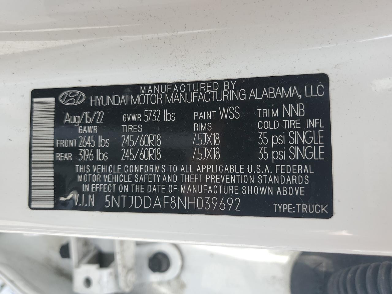 2022 Hyundai Santa Cruz Sel Premium VIN: 5NTJDDAF8NH039692 Lot: 61987285