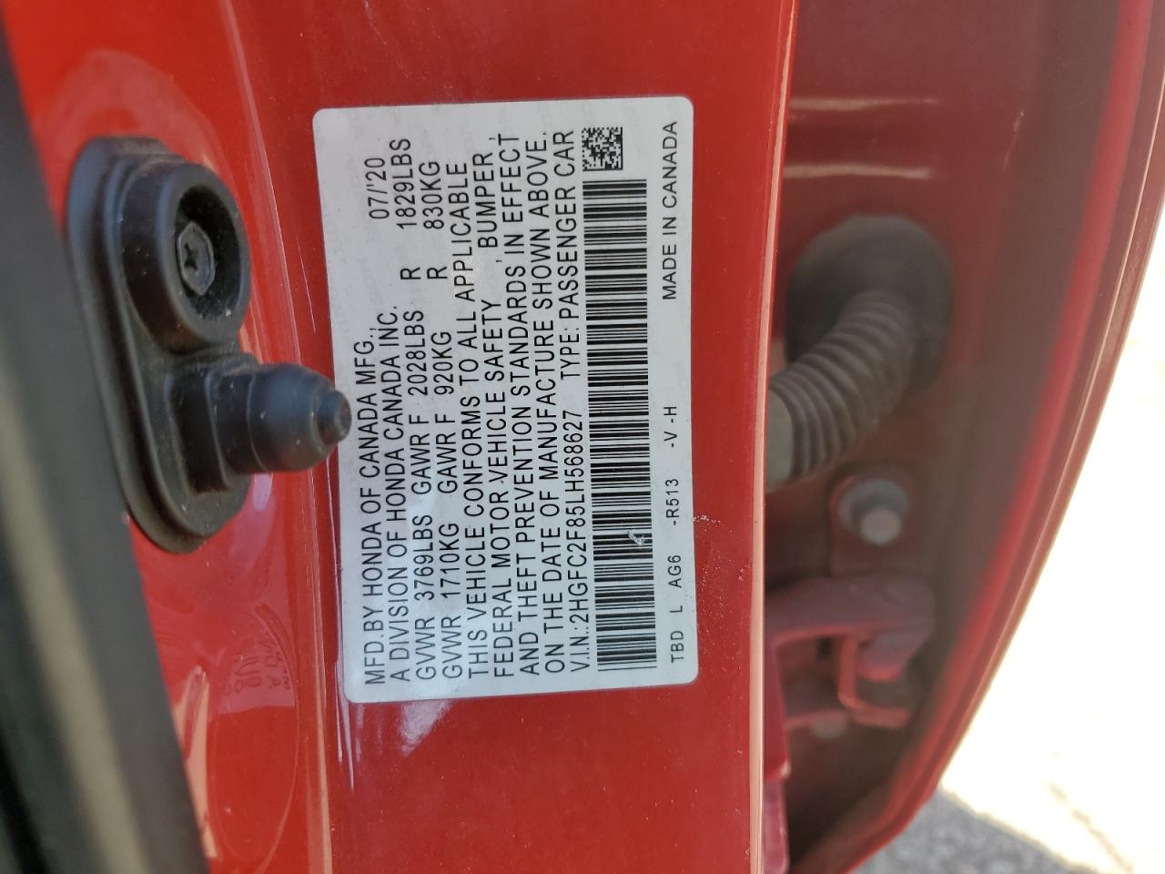 2020 Honda Civic Sport VIN: 2HGFC2F85LH568627 Lot: 60744145
