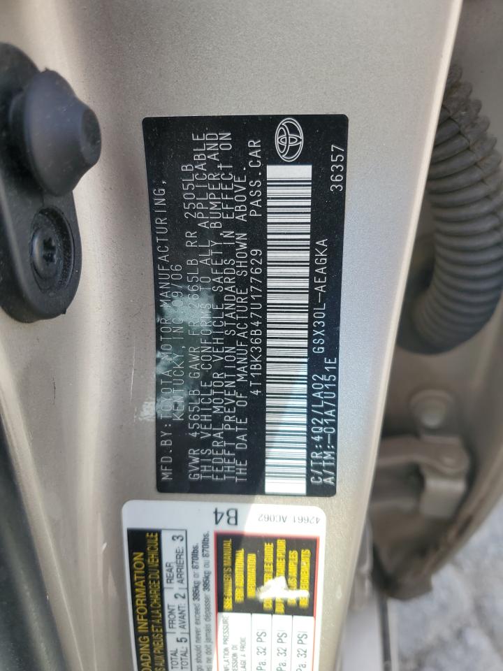 2007 Toyota Avalon Xl VIN: 4T1BK36B47U177629 Lot: 60675285