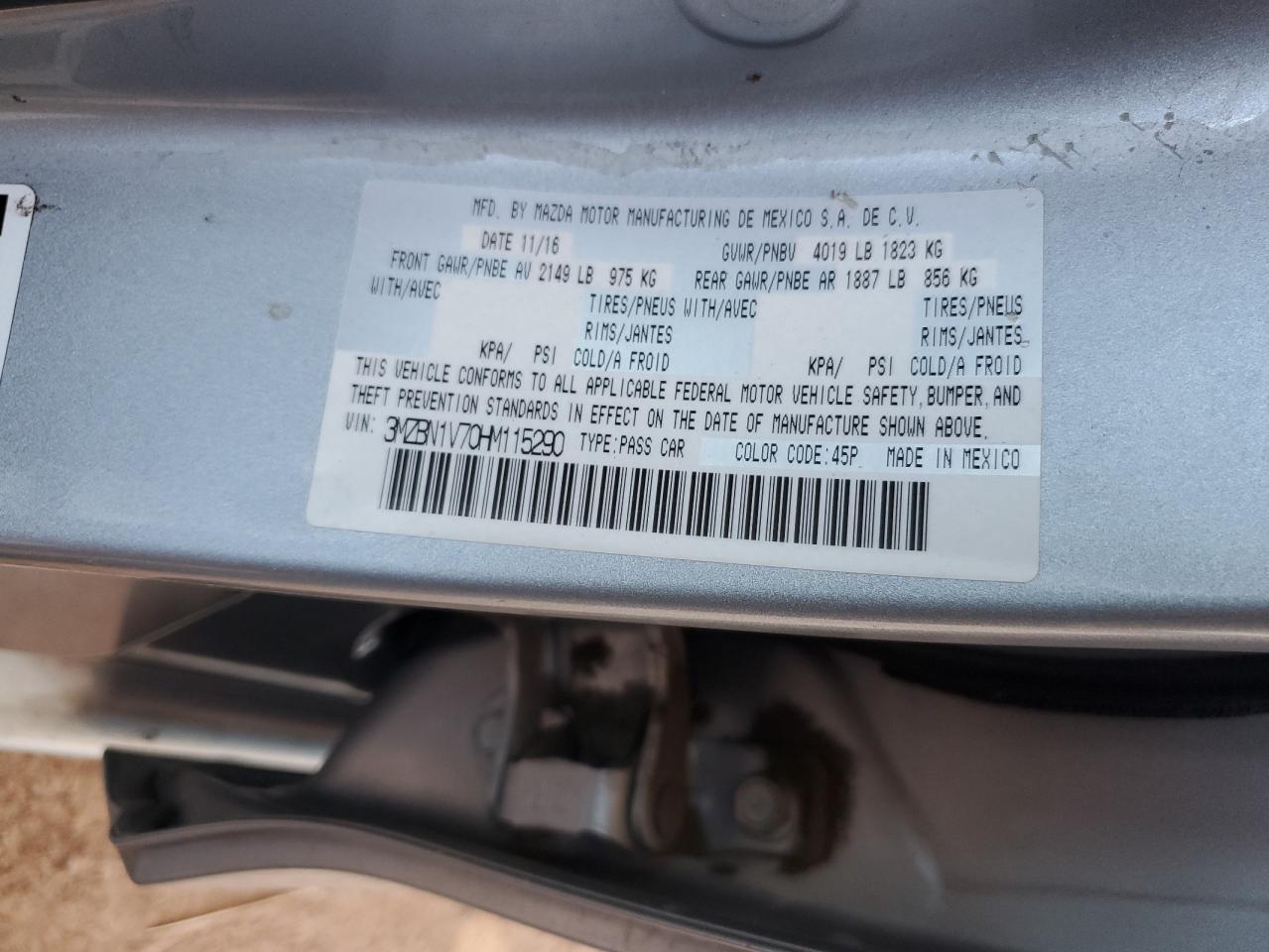 2017 Mazda 3 Touring VIN: 3MZBN1V70HM115290 Lot: 62718165