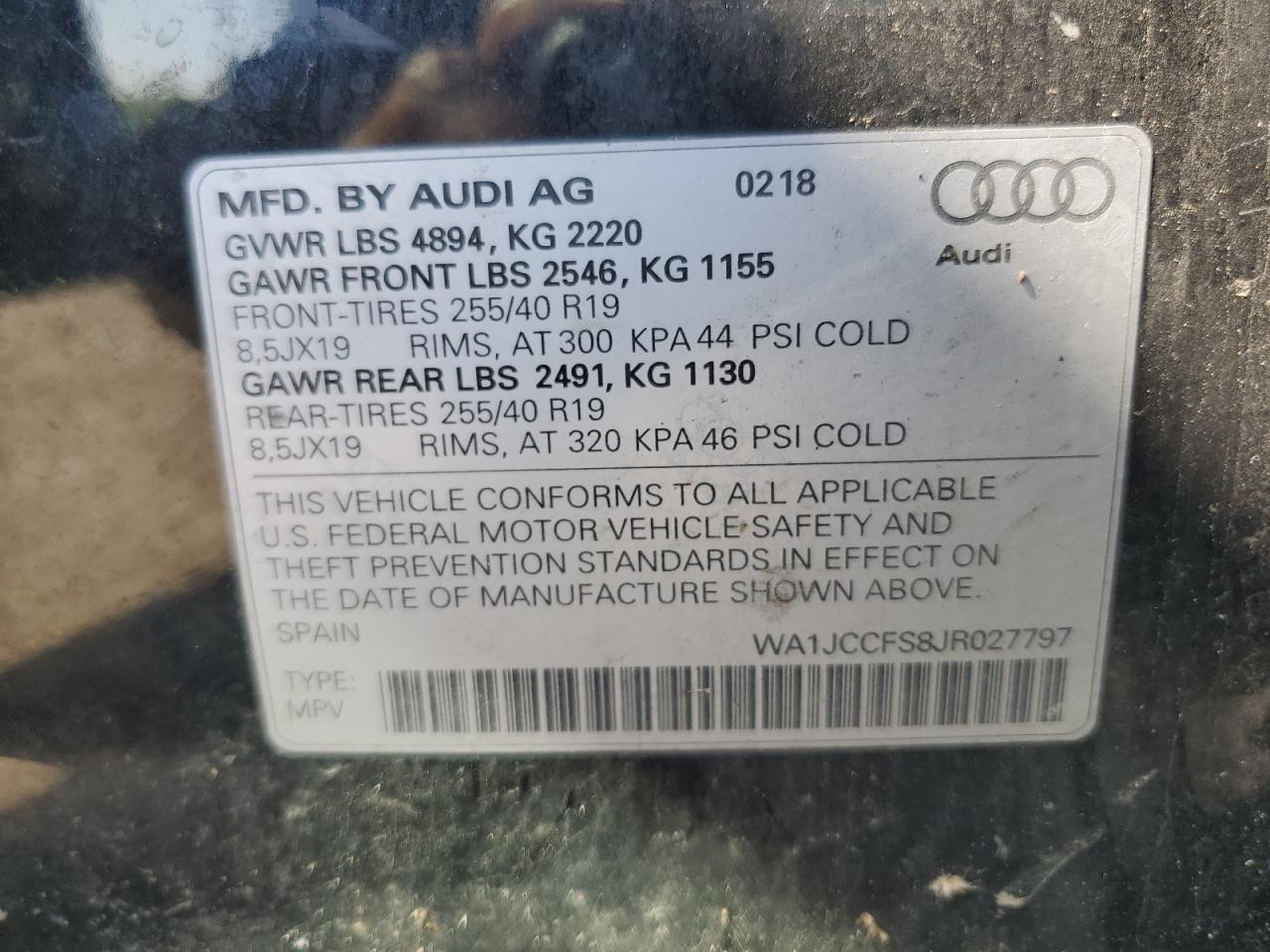 2018 Audi Q3 Premium Plus VIN: WA1JCCFS8JR027797 Lot: 61159015