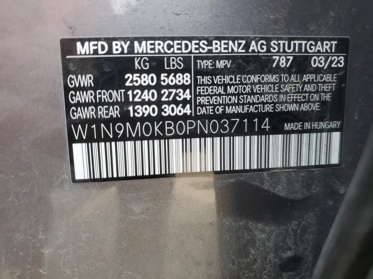 2023 Mercedes-Benz Eqb 300 4Matic VIN: W1N9M0KB0PN037114 Lot: 60301535
