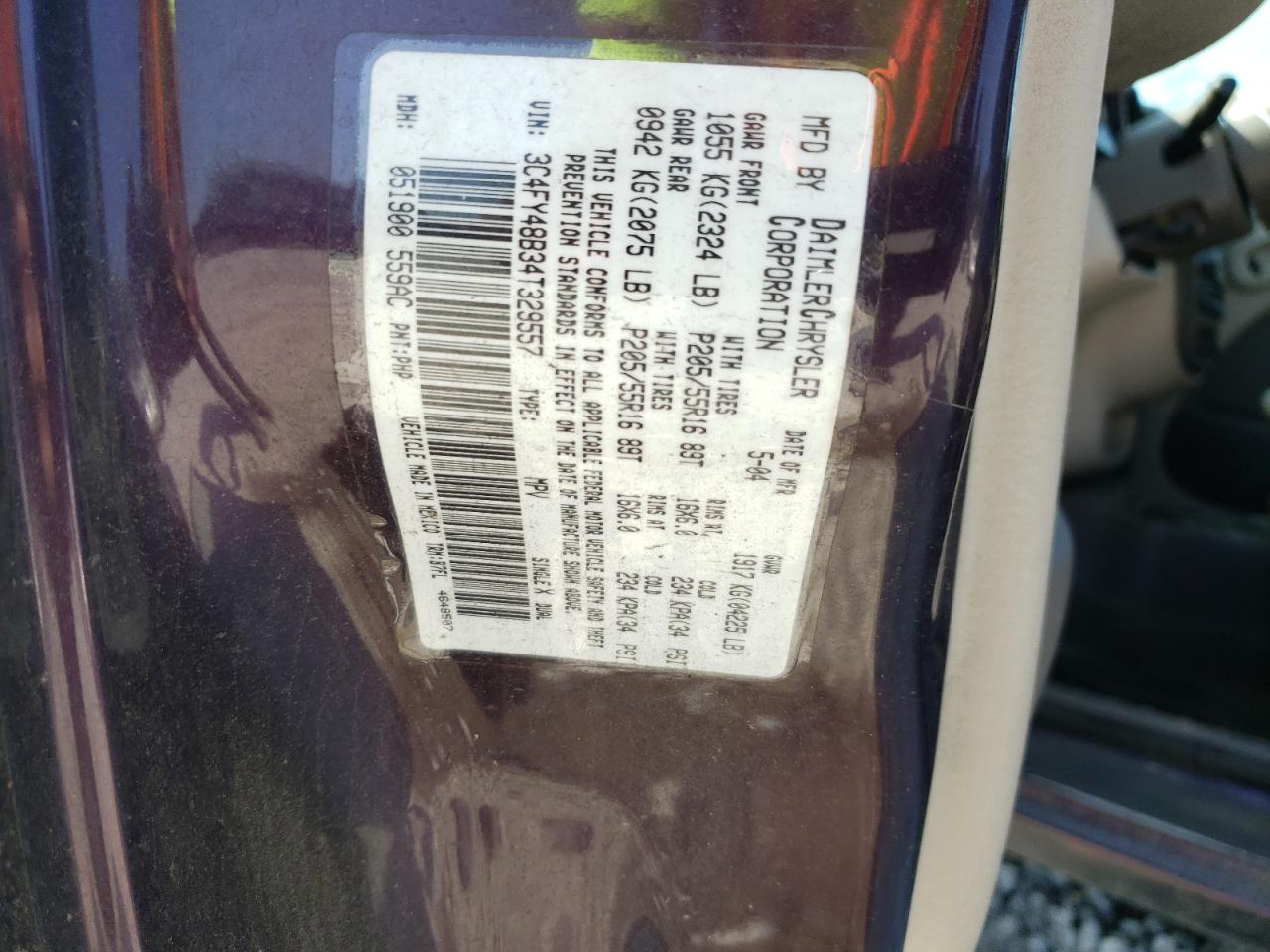 2004 Chrysler Pt Cruiser VIN: 3C4FY48B34T329557 Lot: 61580205