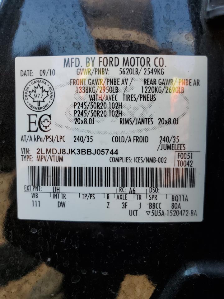 2011 Lincoln Mkx VIN: 2LMDJ8JK3BBJ05744 Lot: 62256945