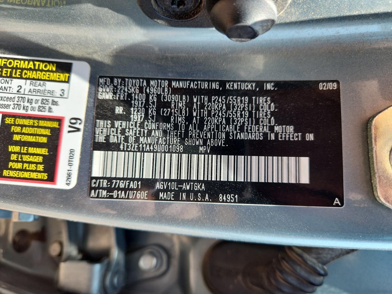 2009 Toyota Venza VIN: 4T3ZE11A49U001098 Lot: 61502335