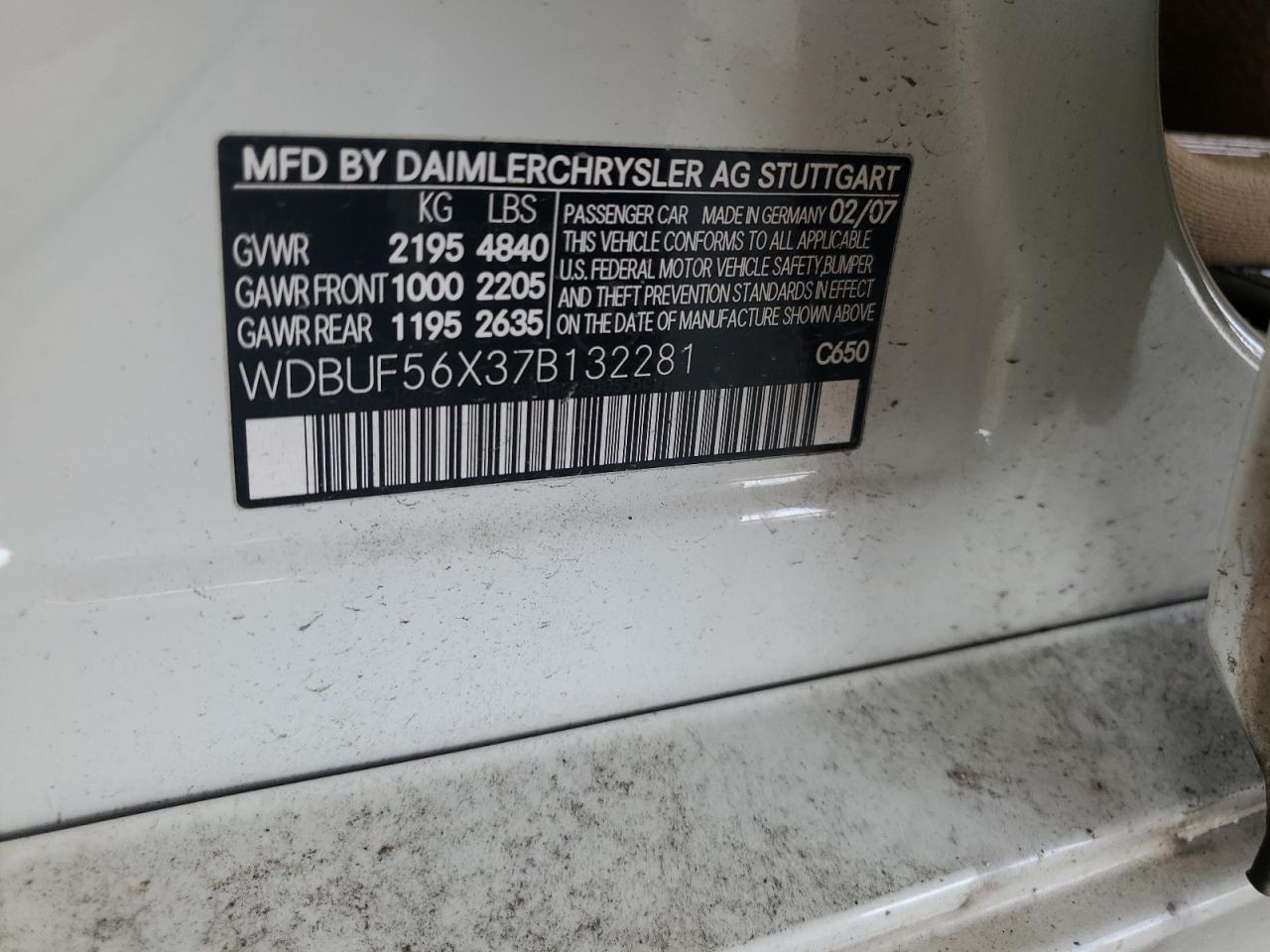 2007 Mercedes-Benz E 350 VIN: WDBUF56X37B132281 Lot: 61047175